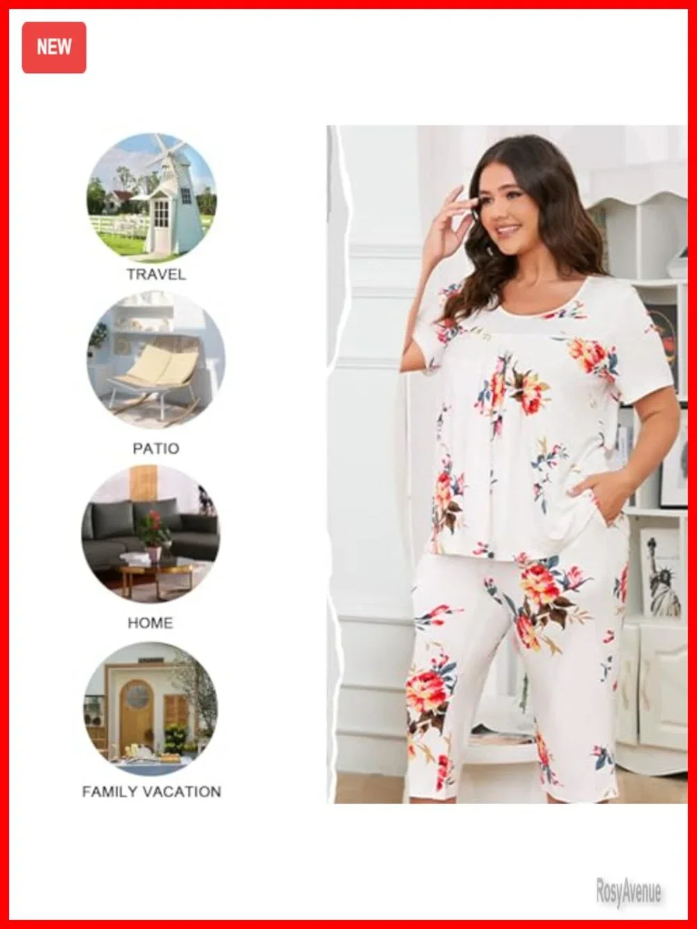 Womens Pajama Sets 2 Piece Capri Sleepwear with Pockets Rayon Spandex